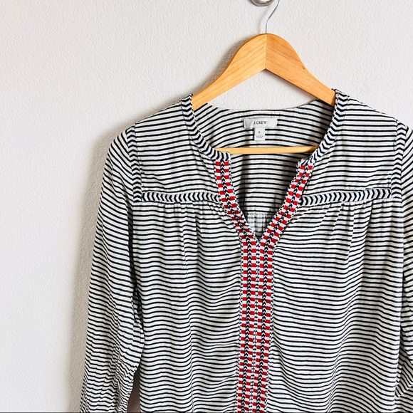 J. Crew Embroidered Embellished Cream Striped Long Sleeve Blouse - Picture 8 of 14